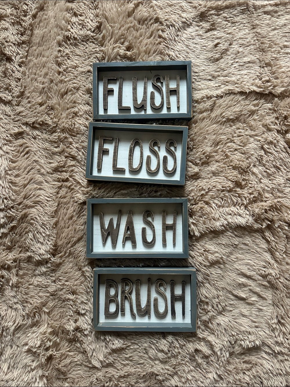 Hobby Lobby Gray and White Bathroom Wall Sign Set - Flush, Floss, Wash, Brush